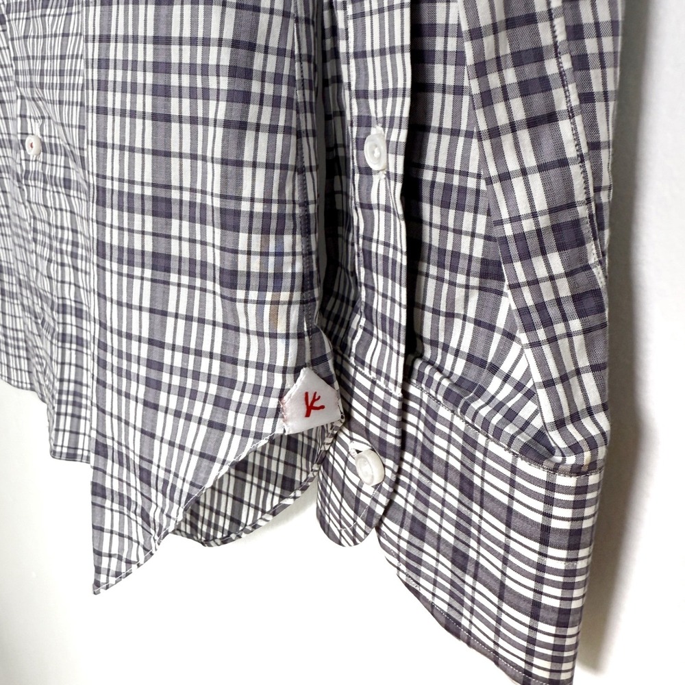 ISAIA Napoli Mens Dress Shirt 15 1/2 Check‎ Plaid Black & White Button Up - Picture 3 of 7